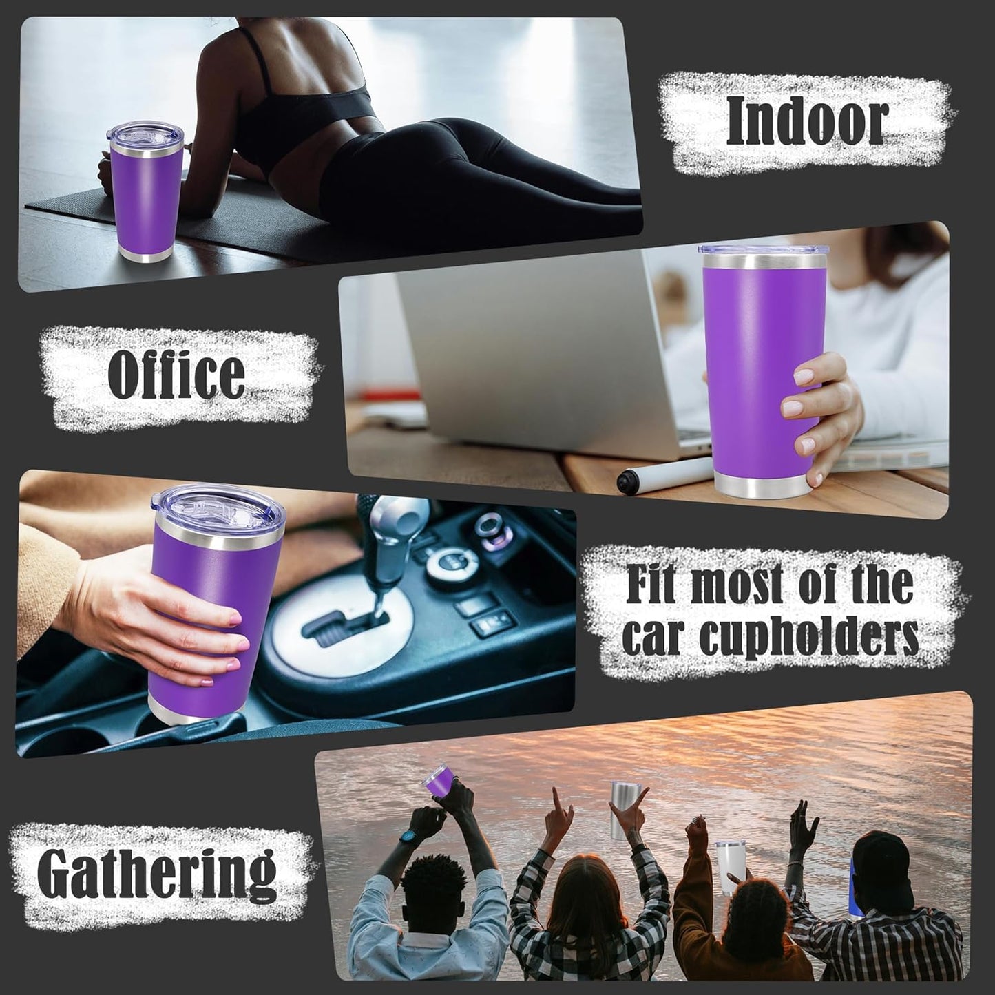 20 oz Tumbler Coffee Tavel Tumblers Bulk with Lid Stainless Steel Double Wall Vacuum Insulated Mug Powder Coated Cups fit Car Cupholder for Hot and Cold - Purple, 4Pack