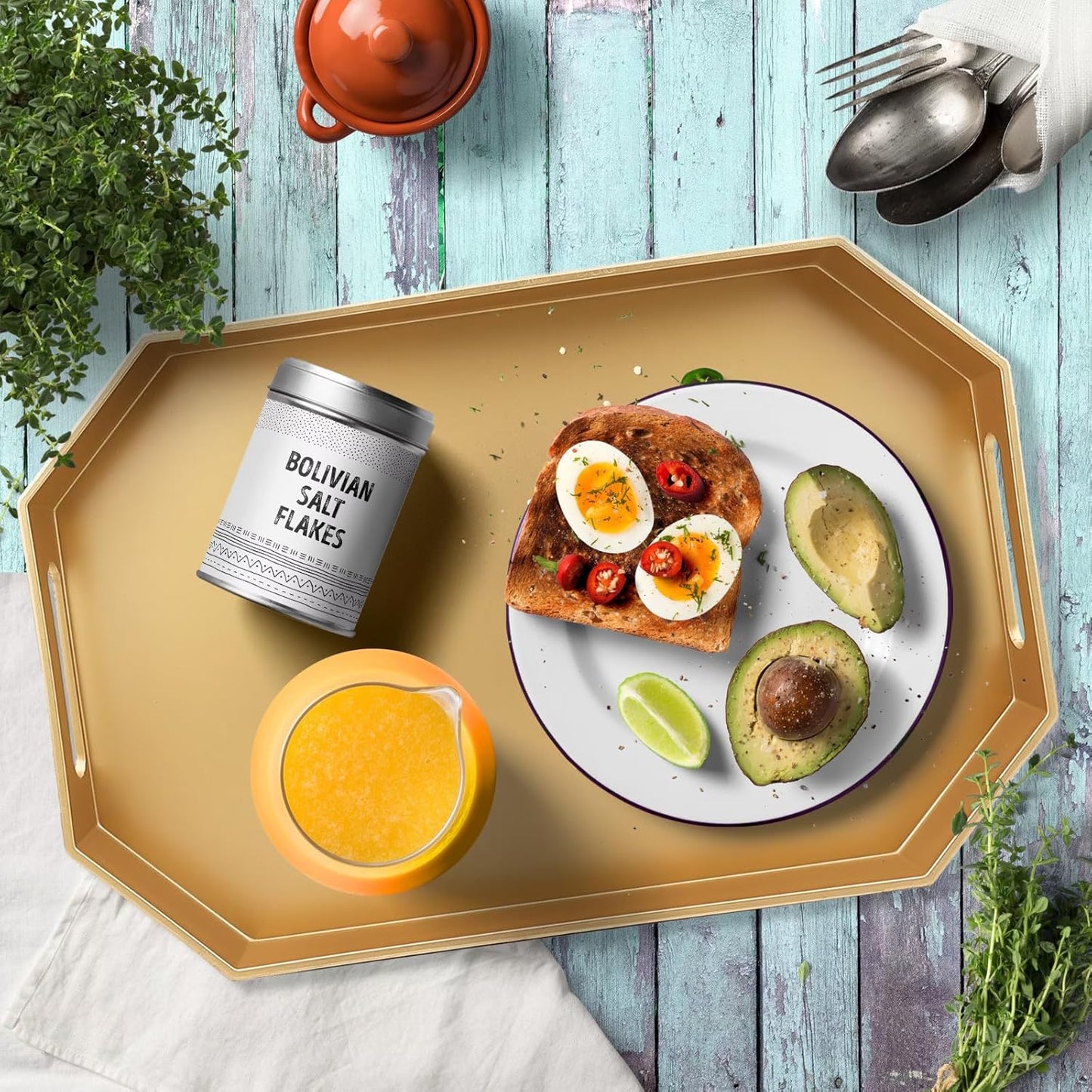 Gold Decorative Tray with Handles, Versatile Serving Tray for Coffee Table, Ottoman, Ideal for Serving, Displaying, Organizing, 15.7"*10.2"*1.57"