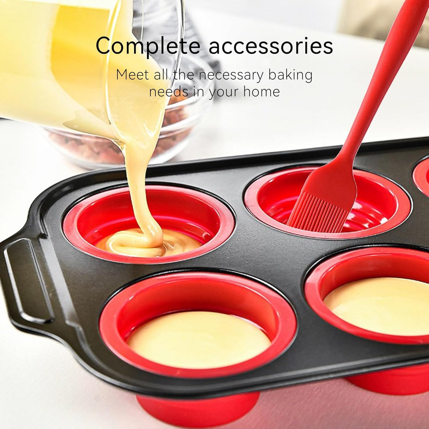 8 Piece Red Silicone Bakeware Sets, Nonstick Baking Pans, Silicone Baking Sheet Set with Press to Release Design, Oven Mitts, Spatula & Brush Flexible, Stackable, BPA Free, Dishwasher & Oven Safe