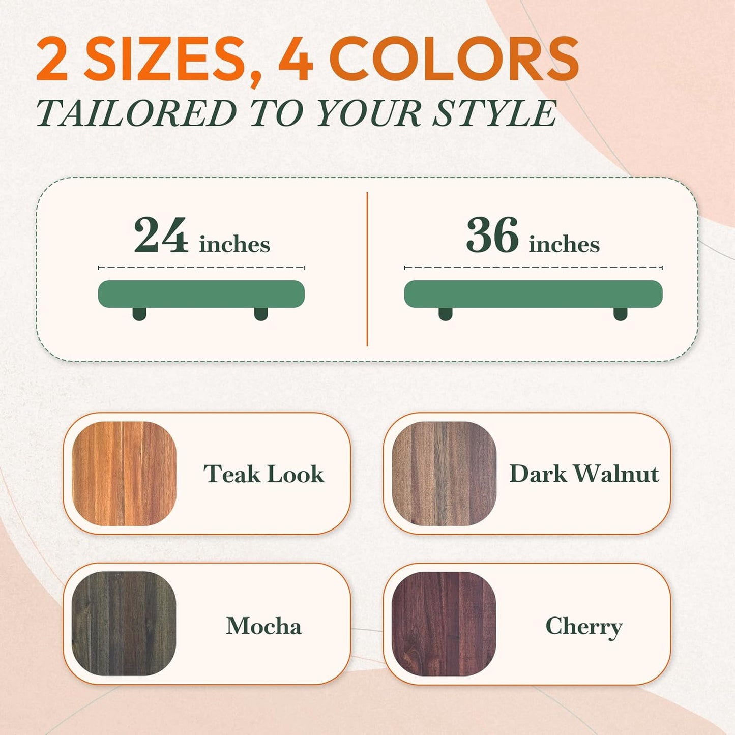 24" Acacia Live Edge Floating Shelves Set of 2 - Wall Mounted Wooden Shelf for Stylish Home Décor - Teak Look Color 24x7.5x1.5 Inches