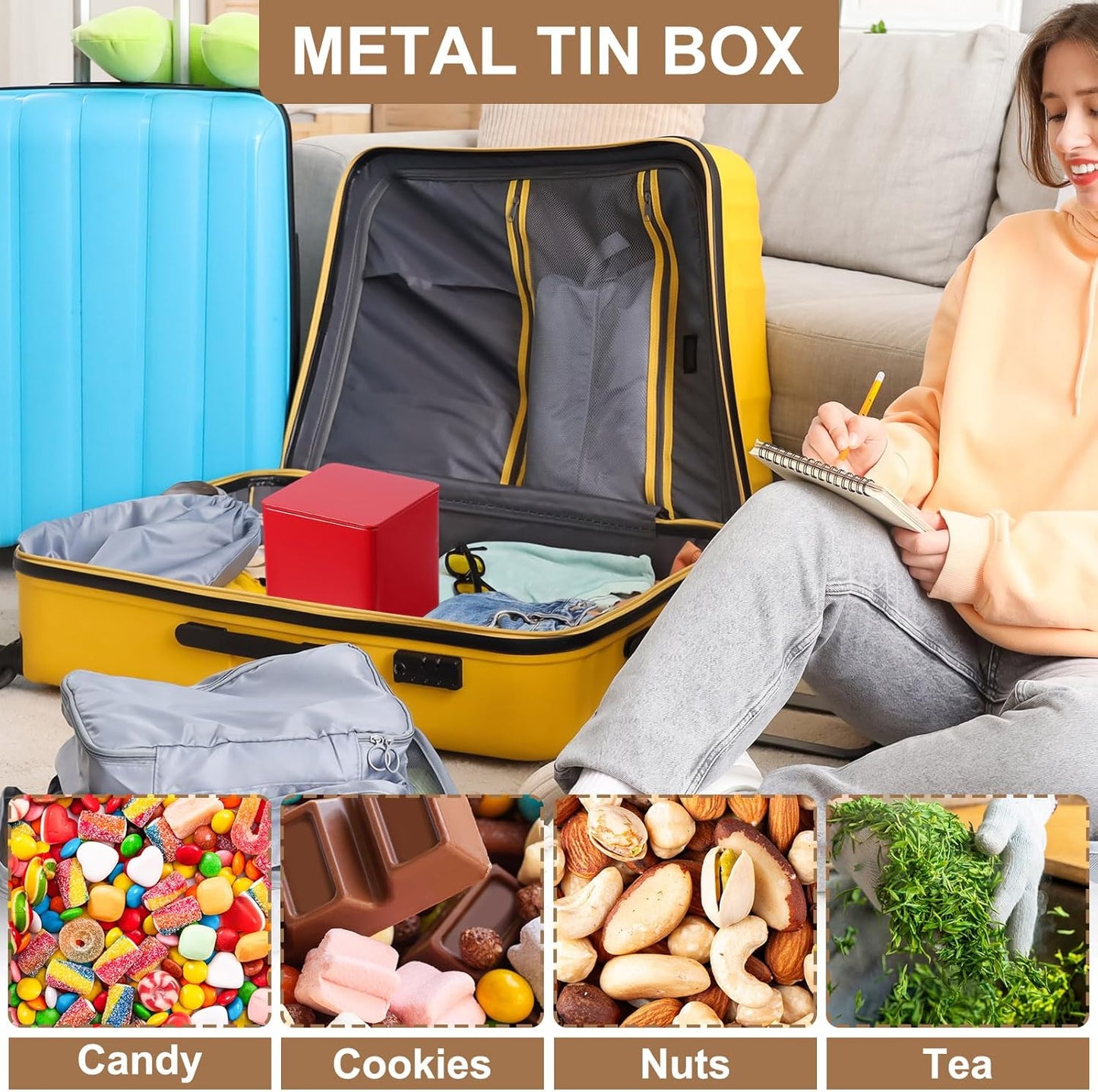 PATIKIL Metal Tea and Tin Set 3.35"x3.35"x3.35", 2 Pcs Metal Storage Airtight Storage Square Container with Lid for Loose Tea Coffee Candy Treats Gifts Spice DIY, Green