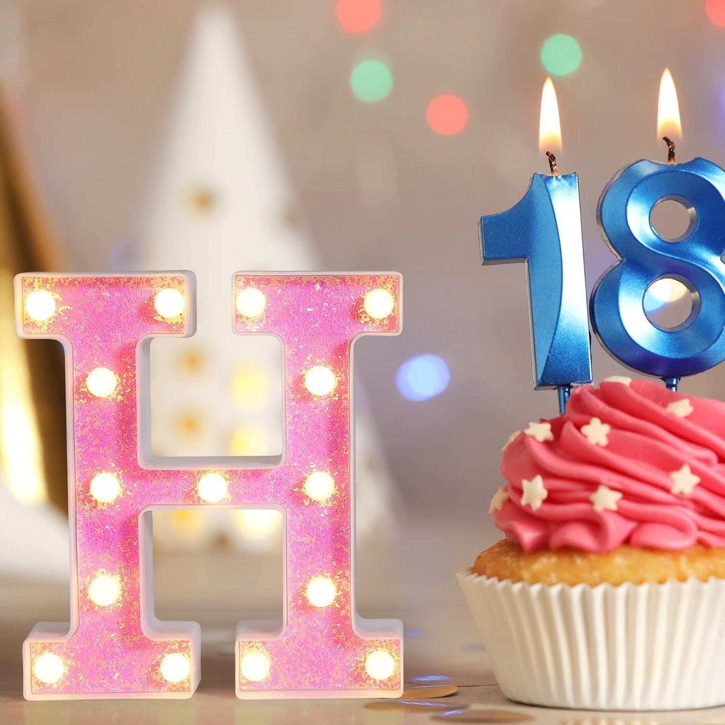 Foaky Pink Light up Letters,Pink Party Decorations,Girls Room Decor,Glitter Light Up Letters,Alphabet Letter Sign for Night Light Birthday Party Girls Gifts, Home Bar Decoration(B)