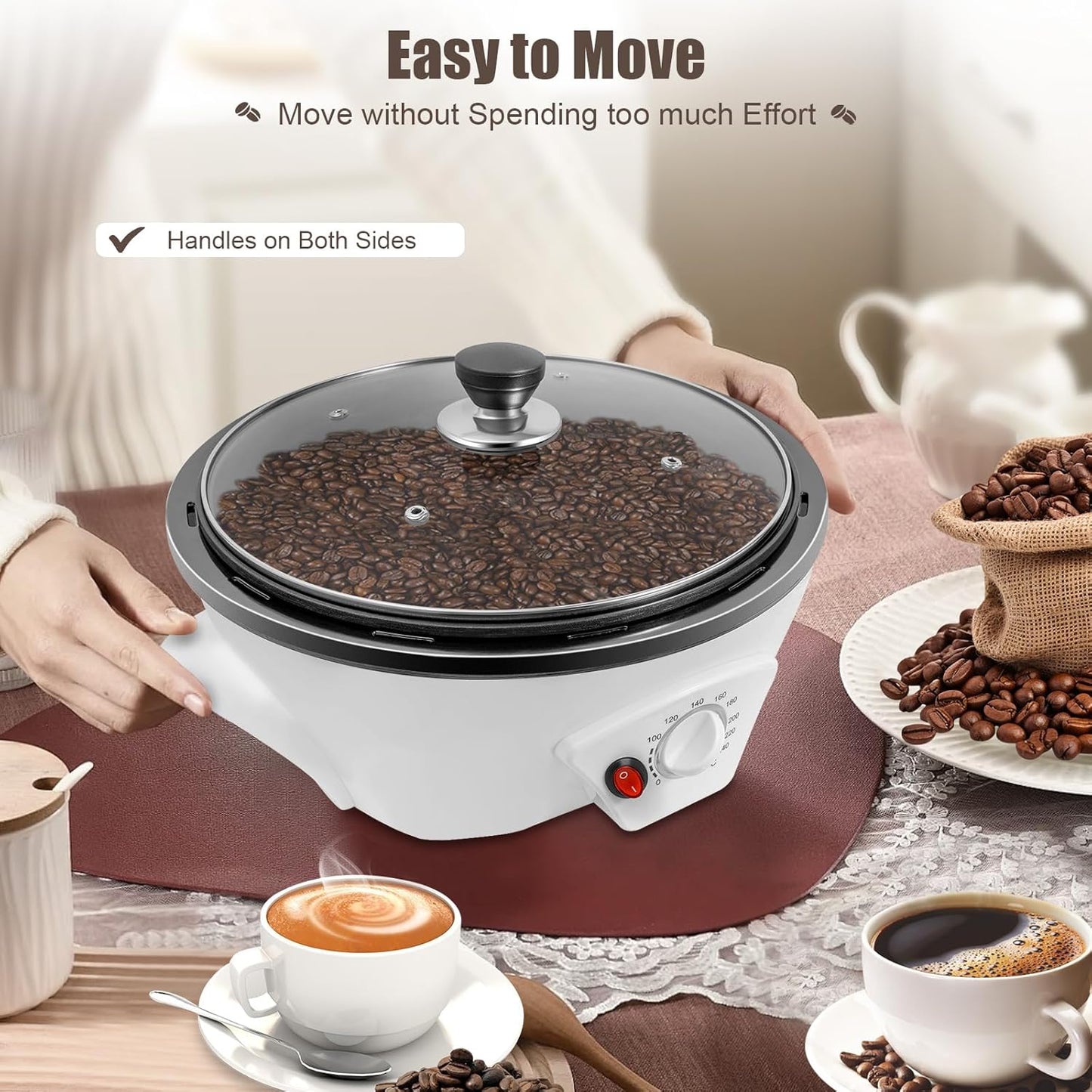 500g Coffee Roaster 800W Electric Coffee Bean Roaster with Non-stick Pan, 32℉-464℉ Temperature Adjustable Auto-matic Nuts Coffee Bean Roaster for Homes, Cafes, Hotels 110V