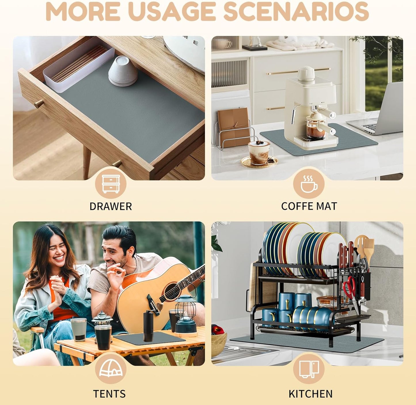 Coffee Mat Hide Stain Rubber, Coffee Bar Accessories Fit Under Espresso Machine CoffeeMaker Coffeepot, Backed Absorbent Dish Drying Mat for Kitchen Counter(Dark Gray, 30.5cm×40.60cm)