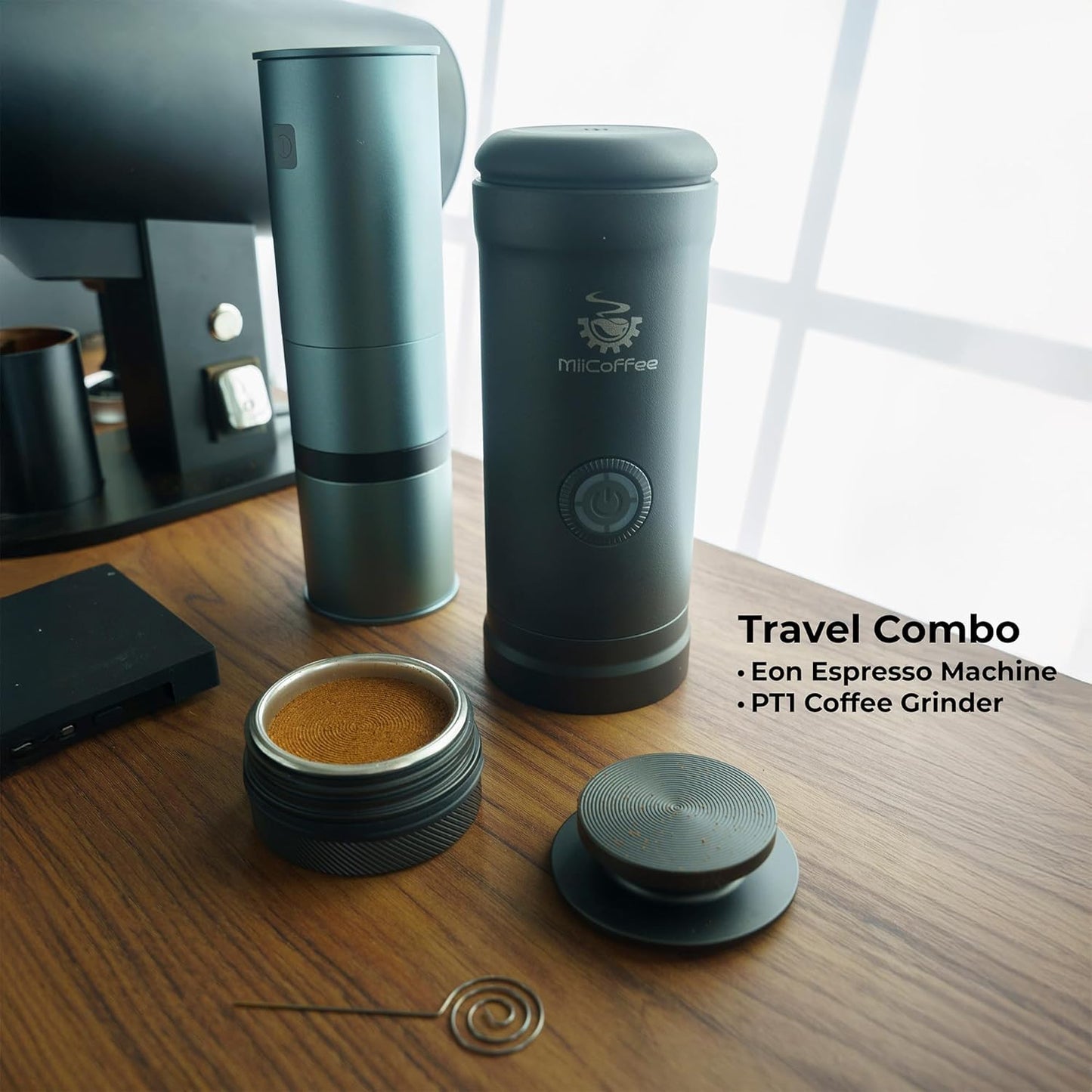 Eon Portable Espresso Machine, Travel Coffee Maker with Self-Heating and USB-C Charging (Grey)