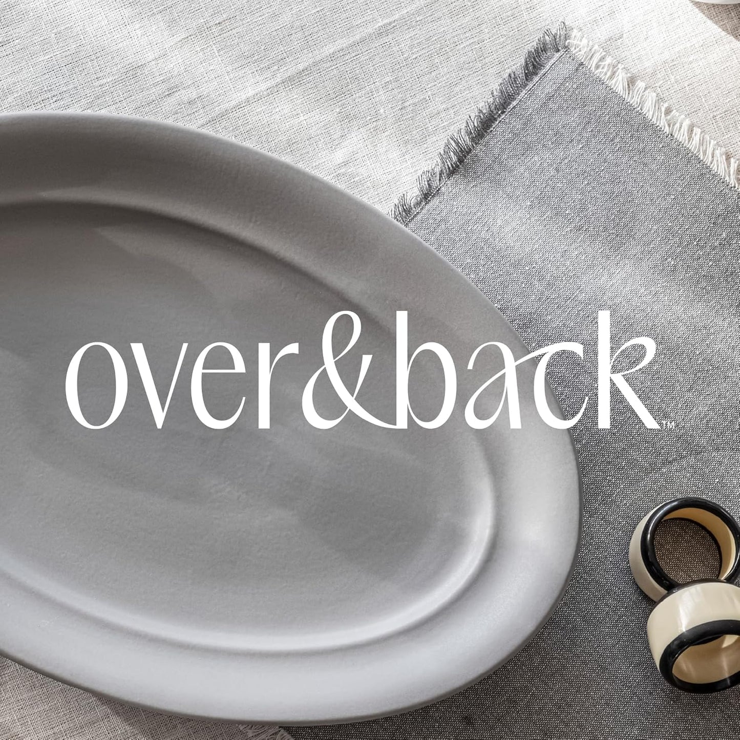 over&back Rim Stoneware Serving Platter - Elegant 1-Piece Oval Serving Platter to Complete Your Kitchen Set - 16" L x 10.8" W Semi-Matte Charcoal