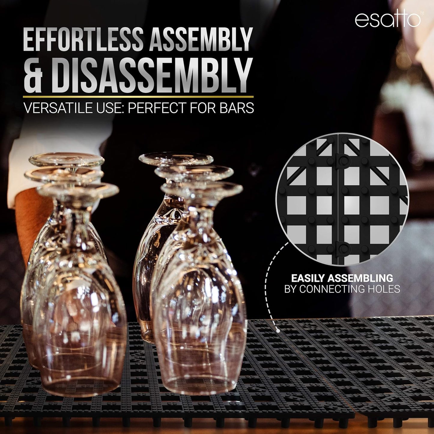 Esatto 12 Pack Interlocking Shelf Mats 12β³, Black β for Spills, Clean Bars, Stain Protection, and an Anti-Slip Surface