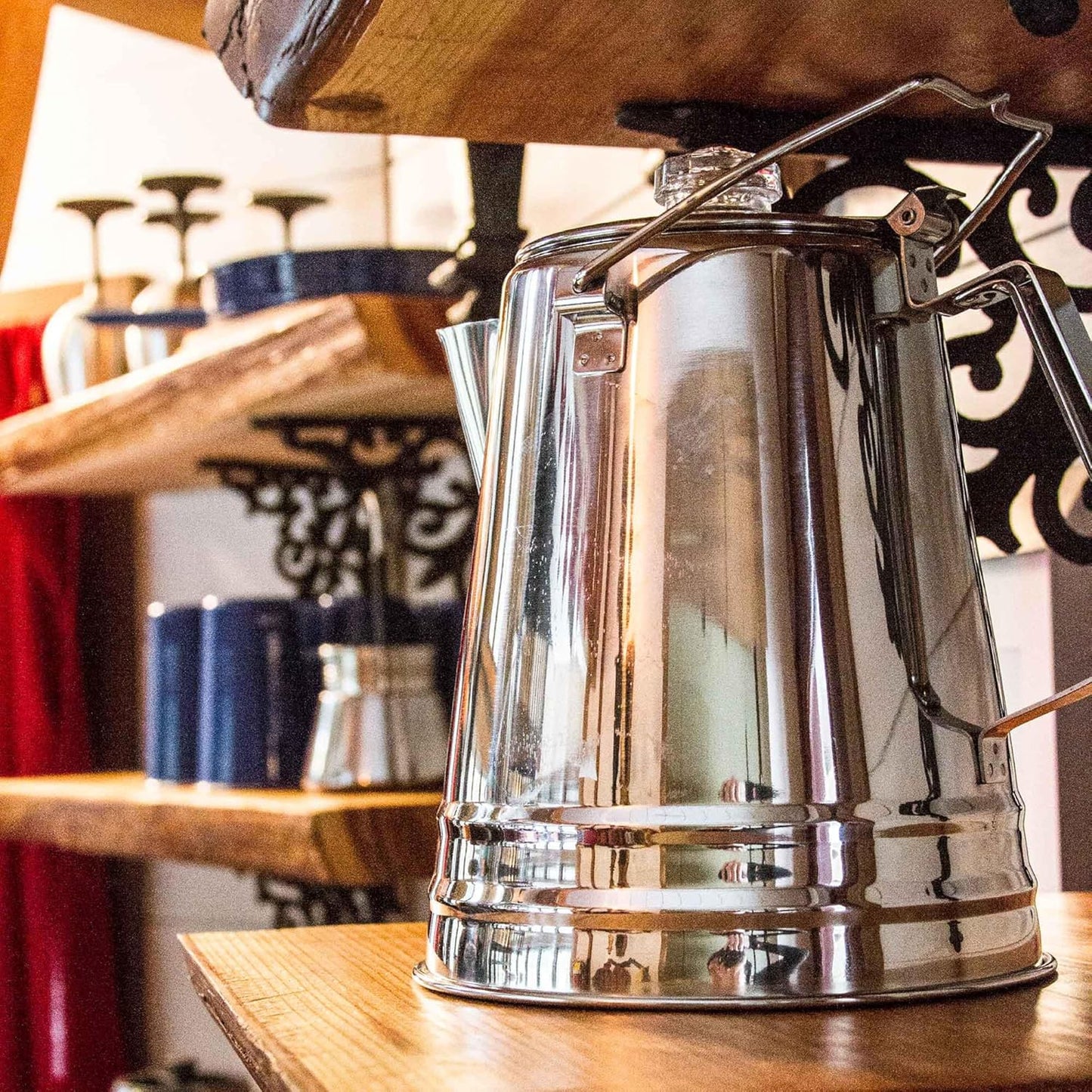 GSI Outdoors Percolator Coffee Pot I Glacier Stainless Steel Ultra-Rugged for Brewing Coffee Over Stove and Fire | Ideal for Group Camping, 8 Cup