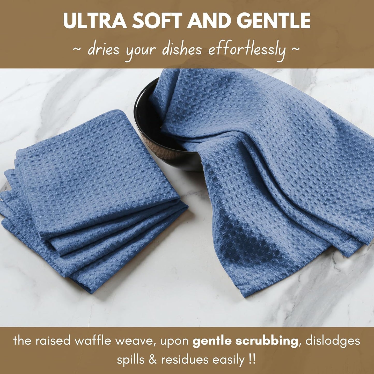 Native Fab 6 Pack Waffle Dish Cloths - 100% Cotton, Absorbent, Fast Dry & Soft Towels for Cleaning, Cooking & Drying Dishes - Perfect for Home, Restaurants, Cafes, Bar, 12x12 inch- Sky Blue