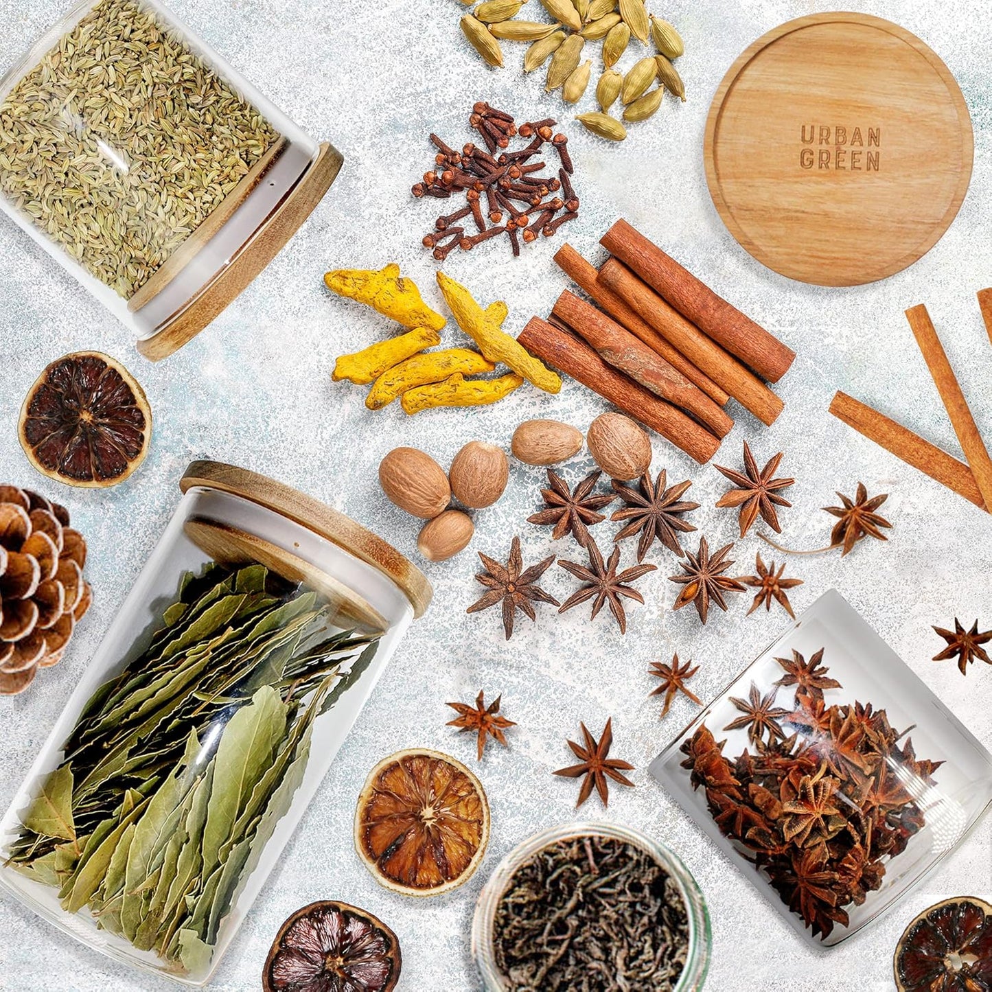 Urban Green Glass Jars with Airtight Lids, Airtight Glass Canisters set, Large Food Storage Containers with Wood Lids, 2 Pack of 100oz, Dry Food Pantry Jars, Flour Containers