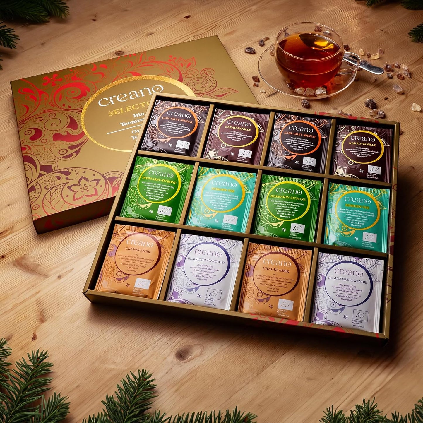 Creano Organic Tea Gift Set – 48 Organic Tea Bags in 6 Dreamy Varieties – 96 g*