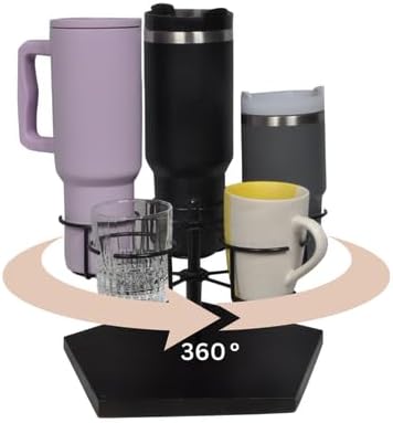 Stanley Cup Holder & Rotating Bottle Organizer – 5-Slot Wood Stand for 20/30/40oz Tumblers, Drinking Glasses, Coffee Mugs, Yeti, Hydro Flask – Countertop & Cabinet Cup Storage Rack