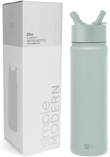 Simple Modern Water Bottle with Straw Lid Vacuum Insulated Stainless Steel Metal Cup Bottles | Reusable Leak Proof BPA-Free Flask for Gym, Travel, Sports | Summit Collection | 22oz, Sea Glass Sage