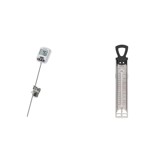 Taylor Programmable Digital Candy and Deep Fry Thermometer with Green Light Alert Display & Stainless Steel Candy Deep Fry Food Cooking Kitchen Analog Thermometer, 12 Inches
