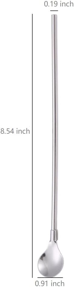 Reusable Stainless Steel Long Handle Straws Spoon, 6 Pieces 8.6", with 1 Cleaning Brush (circular)