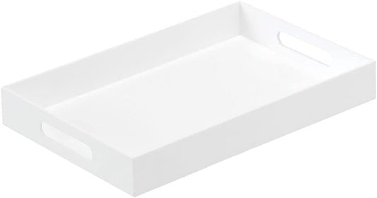 Glossy White Sturdy Acrylic Serving Tray with Handles-10x15Inch-Serving Coffee,Appetizer,Breakfast,Butler-Kitchen Countertop Tray-Makeup Drawer Organizer-Vanity Table,Ottoman Tray-Decorative