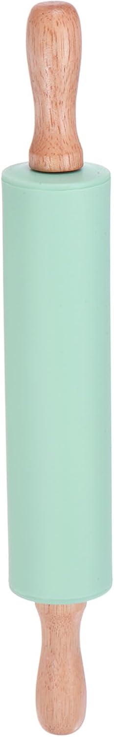 HARFINGTON Silicone Rolling Pins for Baking 12.2 Inch Non-Stick Silicone Surface Wooden Handle Rolling Pin Small Roller Playdough Rolling Pins for Fondant Kitchen Dough Pizza, Green