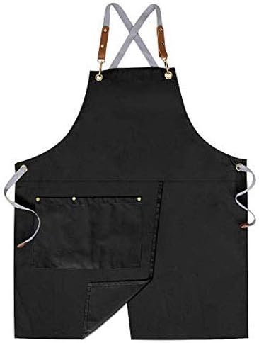 Mignongirl Crossback Apron with Pockets x2,Split Apron with Adjustable Straps,M-XXL