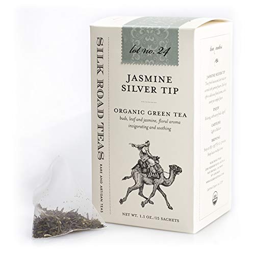 Silk Road Teas, Organic Jasmine Silver Tip Green Tea, Floral Aroma, Invigorating & Savory Flavors, 15 Tea Bags