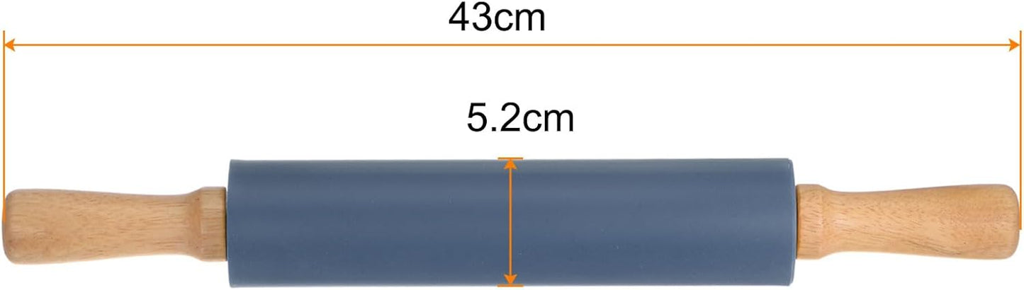 HARFINGTON Silicone Rolling Pins for Baking 17 Inch Wooden Handle Non Stick Rolling Pin Small Roller Playdough Rolling Pins for Dough Pizza Pastry Fondant Kitchen, Drak Blue