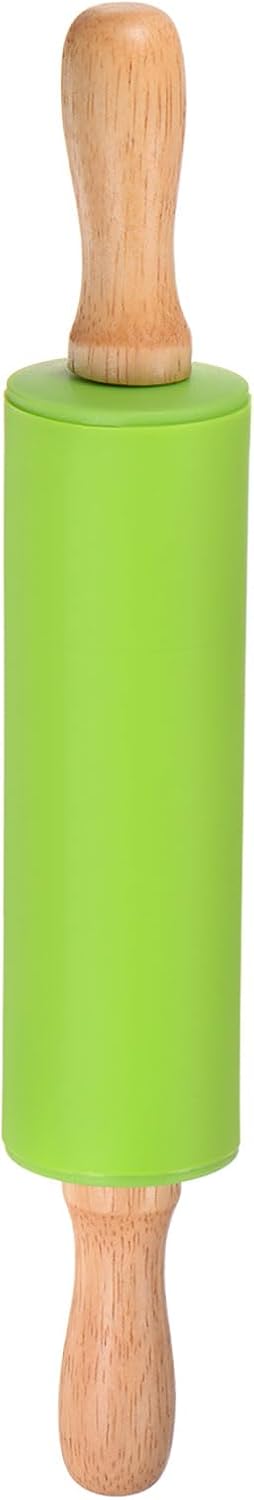 HARFINGTON Silicone Rolling Pins for Baking 12 Inch Wooden Handle Non Stick Rolling Pin Small Roller Playdough Rolling Pins for Dough Pizza Pastry Fondant Kitchen, Green