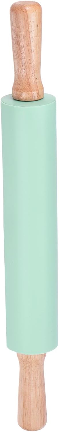 HARFINGTON Silicone Rolling Pins for Baking 16.93 Inch Non-Stick Silicone Surface Wooden Handle Rolling Pin Small Roller Playdough Rolling Pins for Fondant Kitchen Dough Pizza, Green