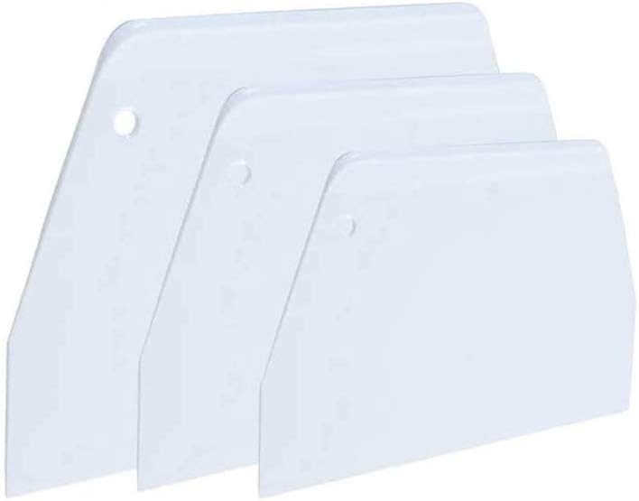 Luckycivia 3-Piece Trapezoidal Plastic Scraper - Multi-Function Kitchen Tool for Pizza Dough, Pastry, Cake (White)