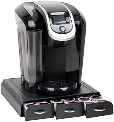 Mind Reader Single Serve Coffee Pod Organizer with 3 Drawers, 36 Pod Capacity, 13.5"L x 12.25"W x 2.5"H, Black (Pack of 8)
