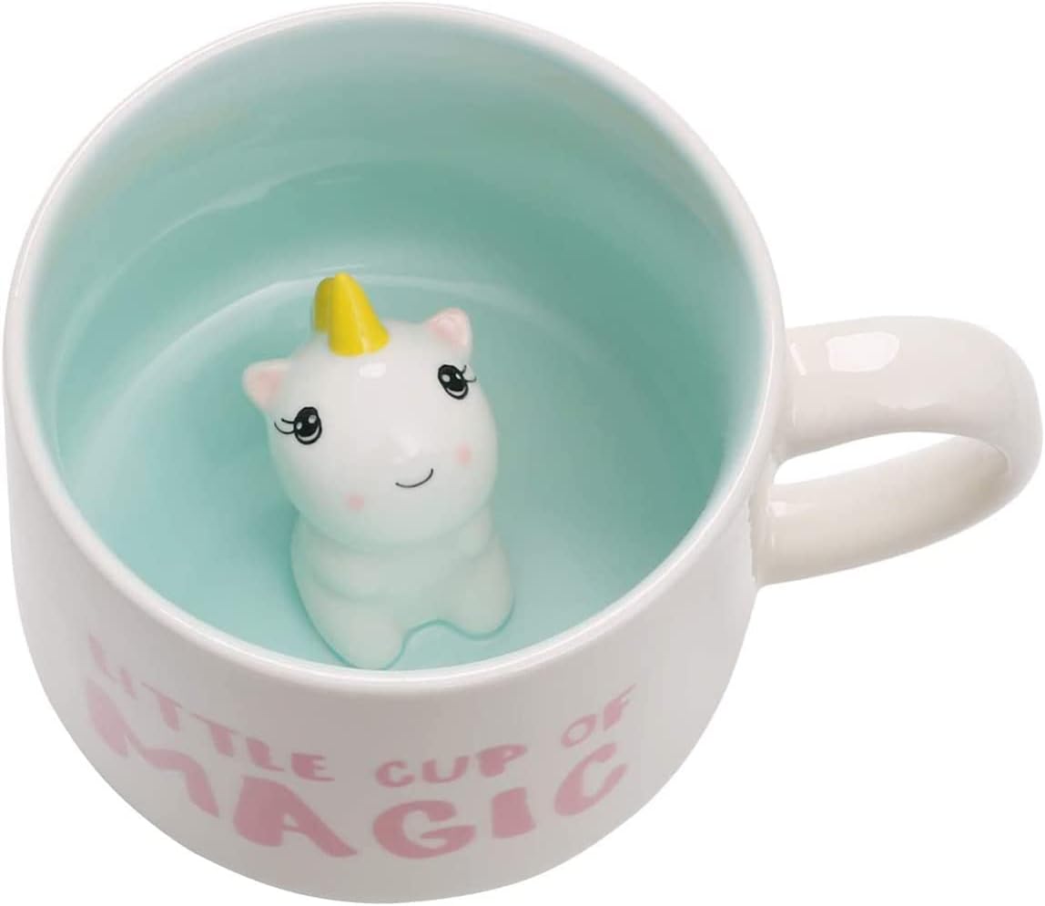 Unicorn Ceramic Cup Hidden 3D Animal Inside Mug,12 oz Cute Cartoon Handmade Figurine Mugs,Christmas Birthday Surprise for Friends Family or Kids (Unicorn)