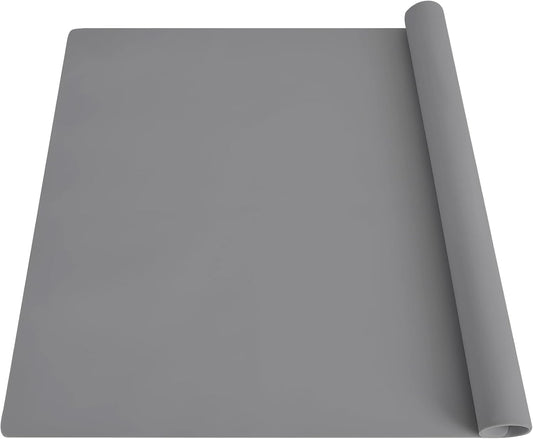 2MM Extra Thick Silicone Mats for Kitchen Counter, 23.6" x15.7" Non-Slip Waterproof Large Countertop Protector Mat, Heat Resistant Mat, Washable Silicone Craft Mat, Placemat, Baking Mat, Light Gray