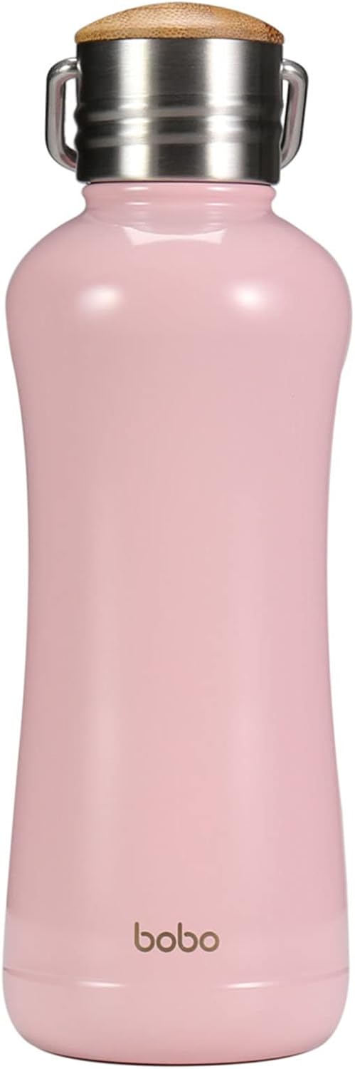 YOHKOH Mini Insulated Water Bottle With Bamboo Lid - 11.8oz Small Vacuum Insulated Water Bottle for Women Kids, 12 Hrs Hot & 24 Hrs Cold Stainless Steel Thermos Leak-Proof BPA-Free (11.8oz,Pink)