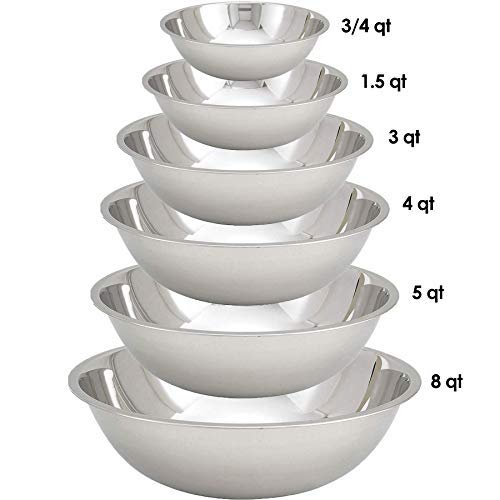 Tiger Chef Stainless Steel Mixing Bowls Set for Kitchen - Nesting Prep Bowls (Set of 6)