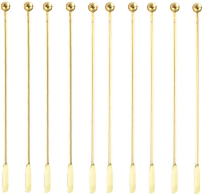 10 pcs Stainless Steel Coffee Beverage Stir Sticks Cocktail Stirrers Drink Swizzle Stick 7.4" Swizzle Stick Picks Tools Gold