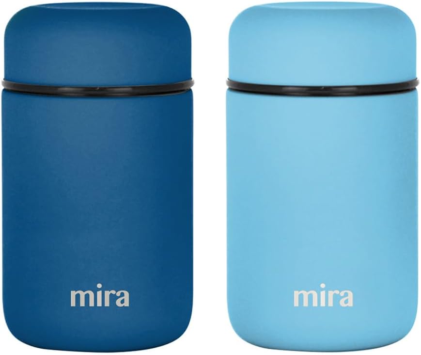 MIRA 2 Pack Insulated Food Jar Thermos for Hot Food & Soup, Compact Stainless Steel Vacuum Lunch Container, 13.5 oz, Sky, Denim