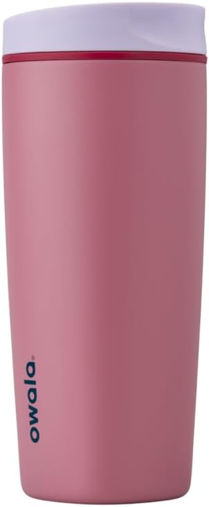 Owala SmoothSip Slider Insulated Stainless Steel Coffee Tumbler, Reusable Iced Coffee Cup, Hot Coffee Travel Mug, BPA Free 20 oz, Purple/Pink (Crochet Queen)