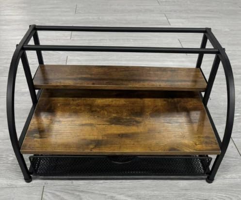 Coffee Syrup Organizer Rack, 3-Tier 8 Bottles Syrup Rack with 35 K Cup Storage Drawer, Wood Coffee Bar Organizer, Spice Rack, Liquor Bottle Display Shelf Wine Rack, Syrup Holder for Kitchen Coffee Bar