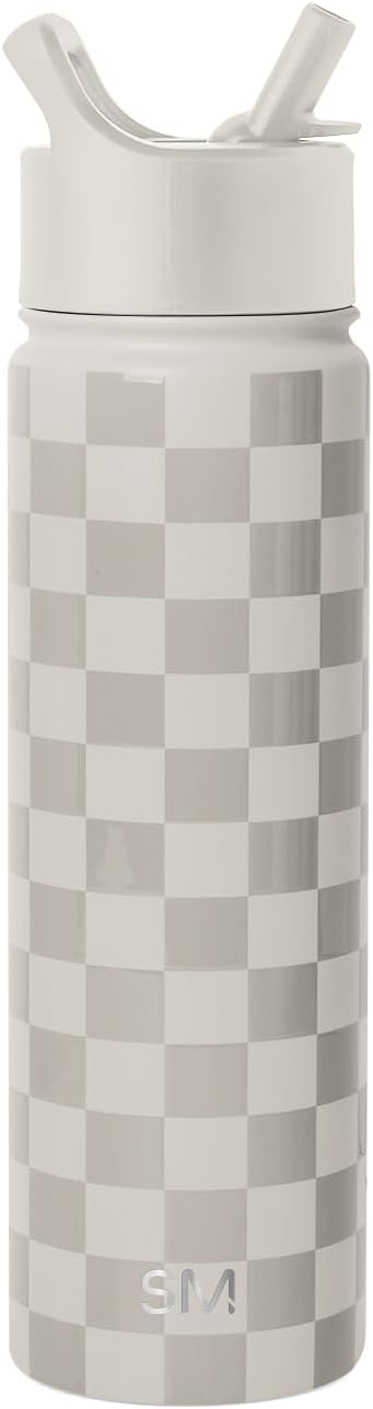 Simple Modern Water Bottle with Straw Lid Vacuum Insulated Stainless Steel Metal Cup Bottles | Reusable Leak Proof BPA-Free Flask for Gym Sports | Summit Collection | 22oz, Checkmate