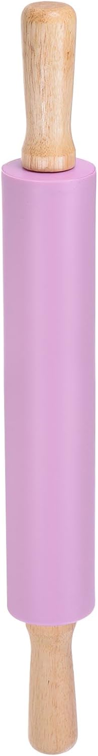 HARFINGTON Silicone Rolling Pins for Baking 16.93 Inch Non-Stick Silicone Surface Wooden Handle Rolling Pin Small Roller Playdough Rolling Pins for Fondant Kitchen Dough Pizza, Purple
