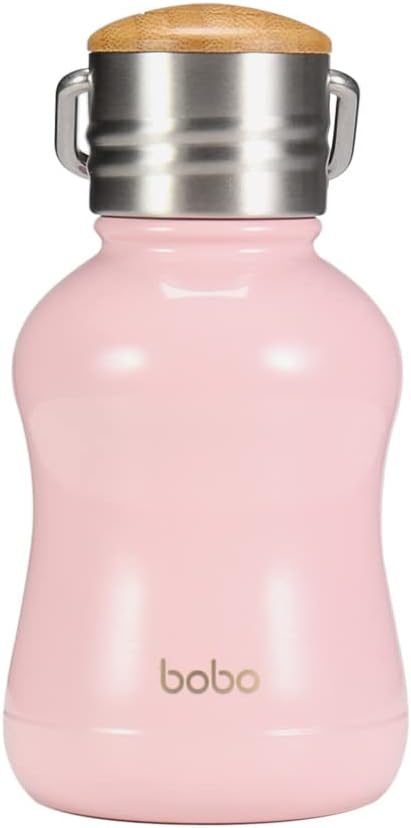 YOHKOH Mini Vacuum Insulated Water Bottle With Bamboo Lid - Stainless Steel Thermos Water Bottle for Women Girls Kids, Metal Sports Hot and Cold Water Bottle Leak-Proof BPA-Free (6.4oz,Pink)
