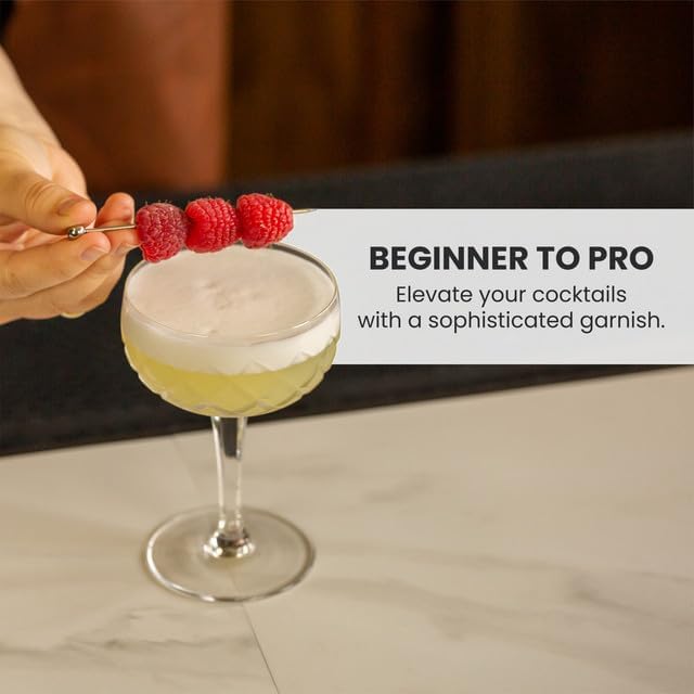 A Bar Above 12-Piece Gold Cocktail Picks, Short Stainless Steel Garnish Skewers for Appetizers, Martinis, Old Fashioneds, Shrimp Cocktail, Bloody Marys, and Premium Drink Presentations