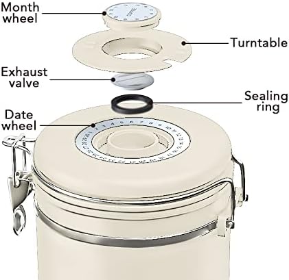 ShanSon Coffee Canister Airtight Coffee Container Stainless Steel Coffee Bean Storage Container with Scoop Coffee Canister for Beans Grounds Sugar Flour Tea Cereal,16OZ, Beige