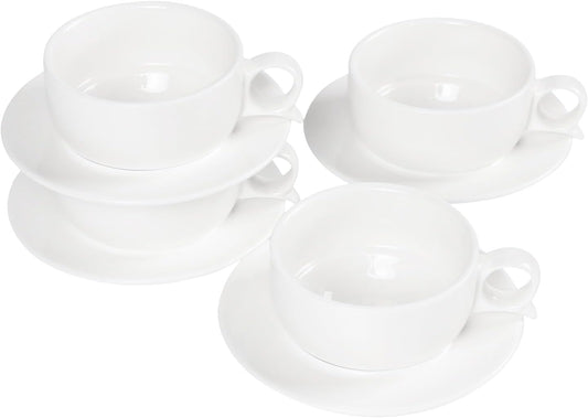 Italian Style Porcelain Espresso Cup Set - 4 Demi Tasse Cups, 4 oz Each