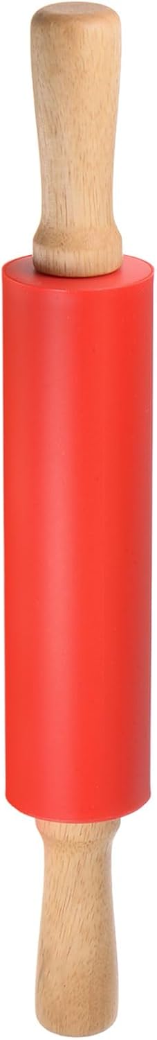 HARFINGTON Silicone Rolling Pins for Baking 15 Inch Wooden Handle Non Stick Rolling Pin Small Roller Playdough Rolling Pins for Dough Pizza Pastry Fondant Kitchen, Red
