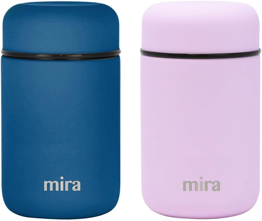 MIRA 2 Pack Insulated Food Jar Thermos for Hot Food & Soup, Compact Stainless Steel Vacuum Lunch Container, 13.5 oz, Denim, Lilac