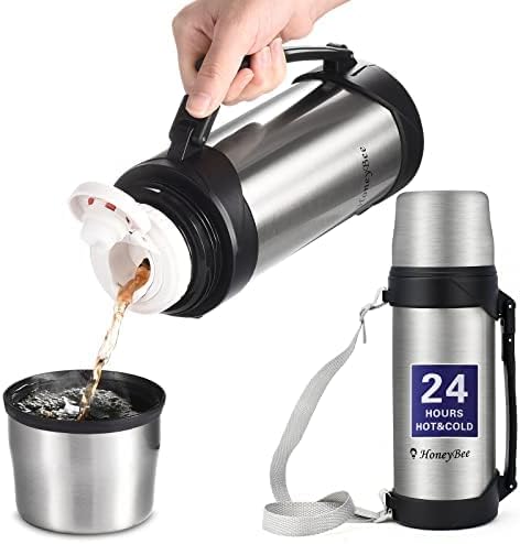 HoneyBee 41 Ounce,Vacuum Insulated Bottle,Coffee Thermos,Thermos for Hot Drinks. Twist and Pour TopThermos & Cleaning Brush. Commute, Travel, and Picnic Friendly Portable.Bpa-Free .（Silver）