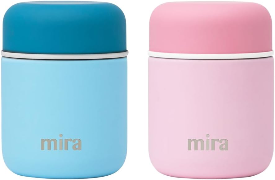 MIRA 2 Pack Insulated Food Jar Thermo for Hot Food & Soup, Compact Stainless Steel Vacuum Lunch Container - 9 oz, Sky, Pink