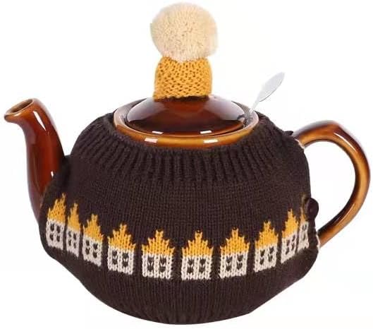Tea Cozy Suitable for a 600ml,20oz Tea Pot,Teapot Warmer -100% Acrylic Fibers Filling,Two Piece (Brown House)
