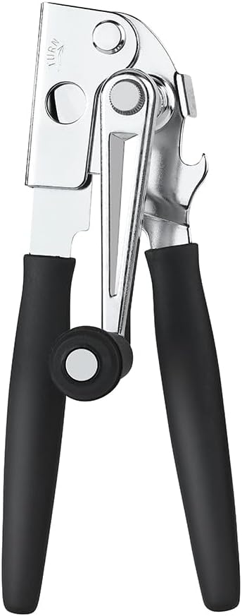 Manual Can Opener,Commercial Heavy Duty Can Openers with Easy-Turn Crank,Ergonomic Long Rubber Handle for Seniors