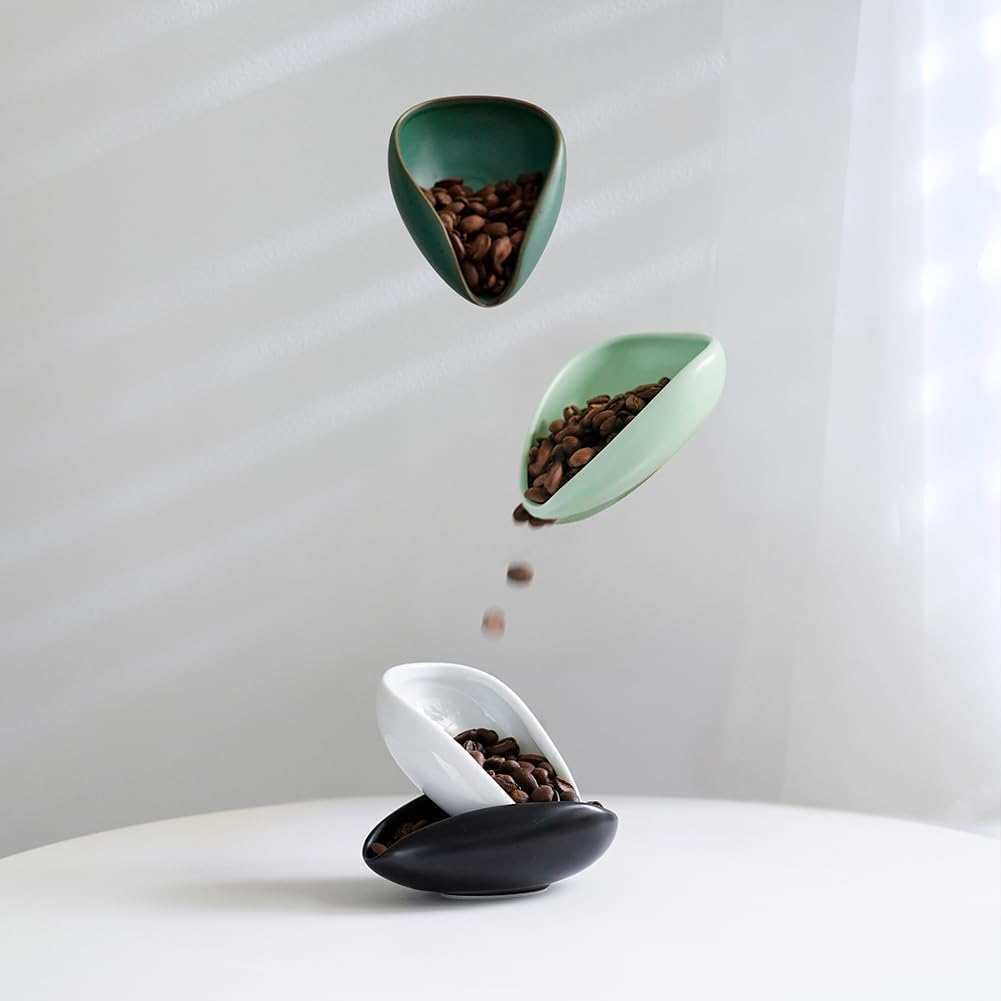 watchget Ceramic Coffee Dosing Cup & Tea Storage Tray, Single Dose Measuring Container for Coffee Beans & Loose Leaf Tea Dosing Vessel, Black