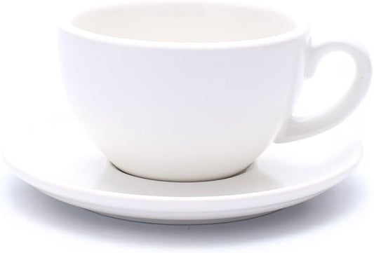 Great Cup Shape for Latte Art Cappuccino Barista Cup Saucer New Bone China for Coffee Shop (Matte White, 10.5 oz)